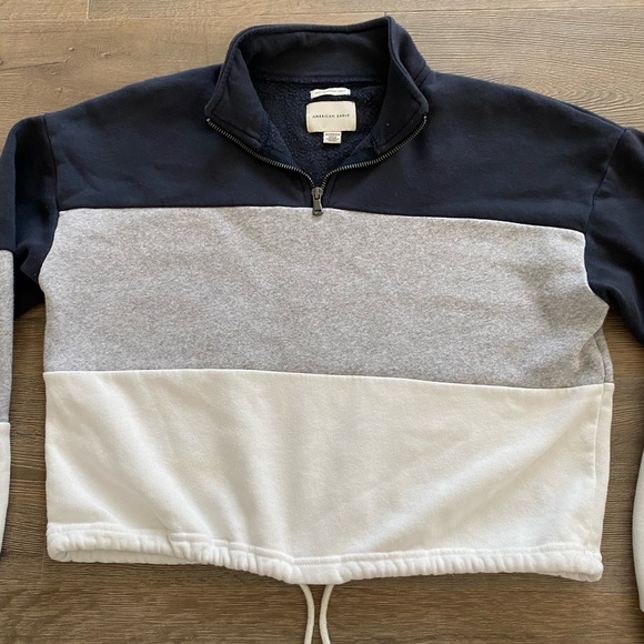 American Eagle 1/4 Zip Color Block Tie Oversized Pullover Jacket Sweatshirt - Picture 2 of 9